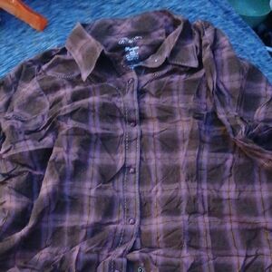 Brown And Purple Plaid Shirt